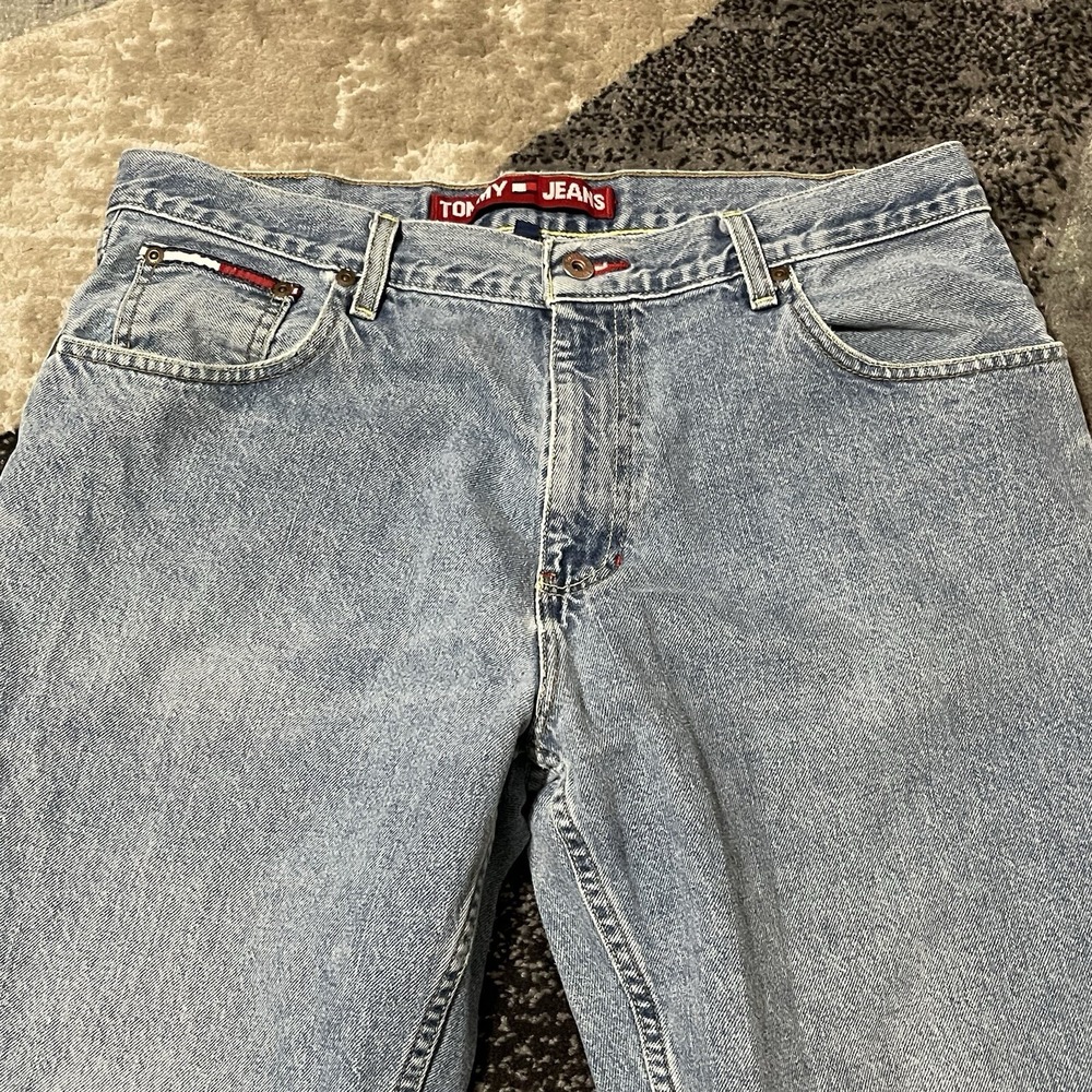Tommy Hilfiger Baggy Jeans Men 34x30 Blue Denim Skater Wide Leg Grunge Rap VTG - Picture 14 of 15